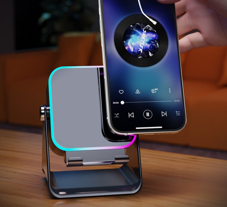 Folding Desktop Phone Stand with Wireless Speaker & Ambient Light