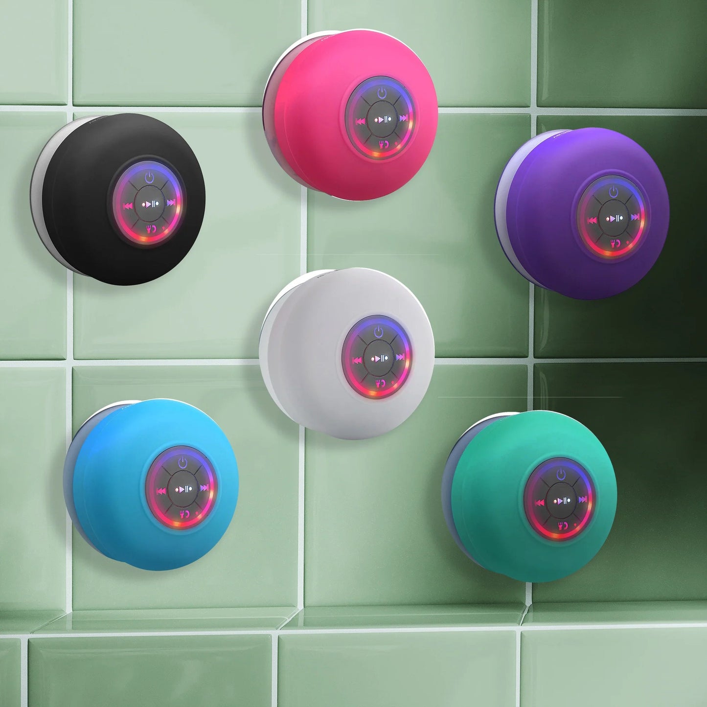 Waterproof Bluetooth Speaker With LED Light, Large Suction Cup