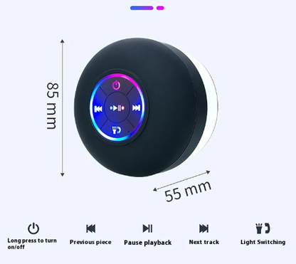 Waterproof Bluetooth Speaker With LED Light, Large Suction Cup